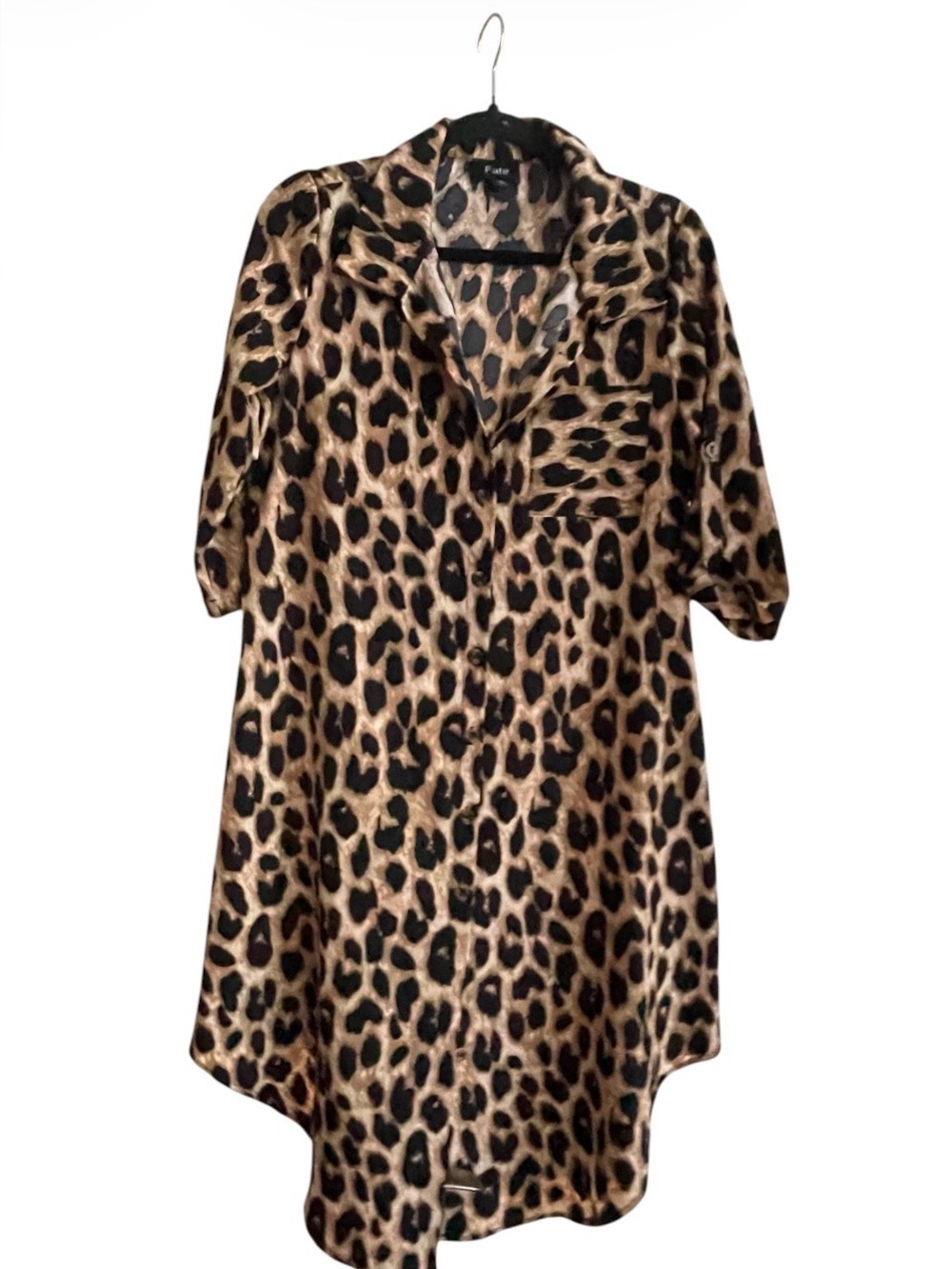 Fate Leopard Print High-Low Shirt Dress - Black & Tan